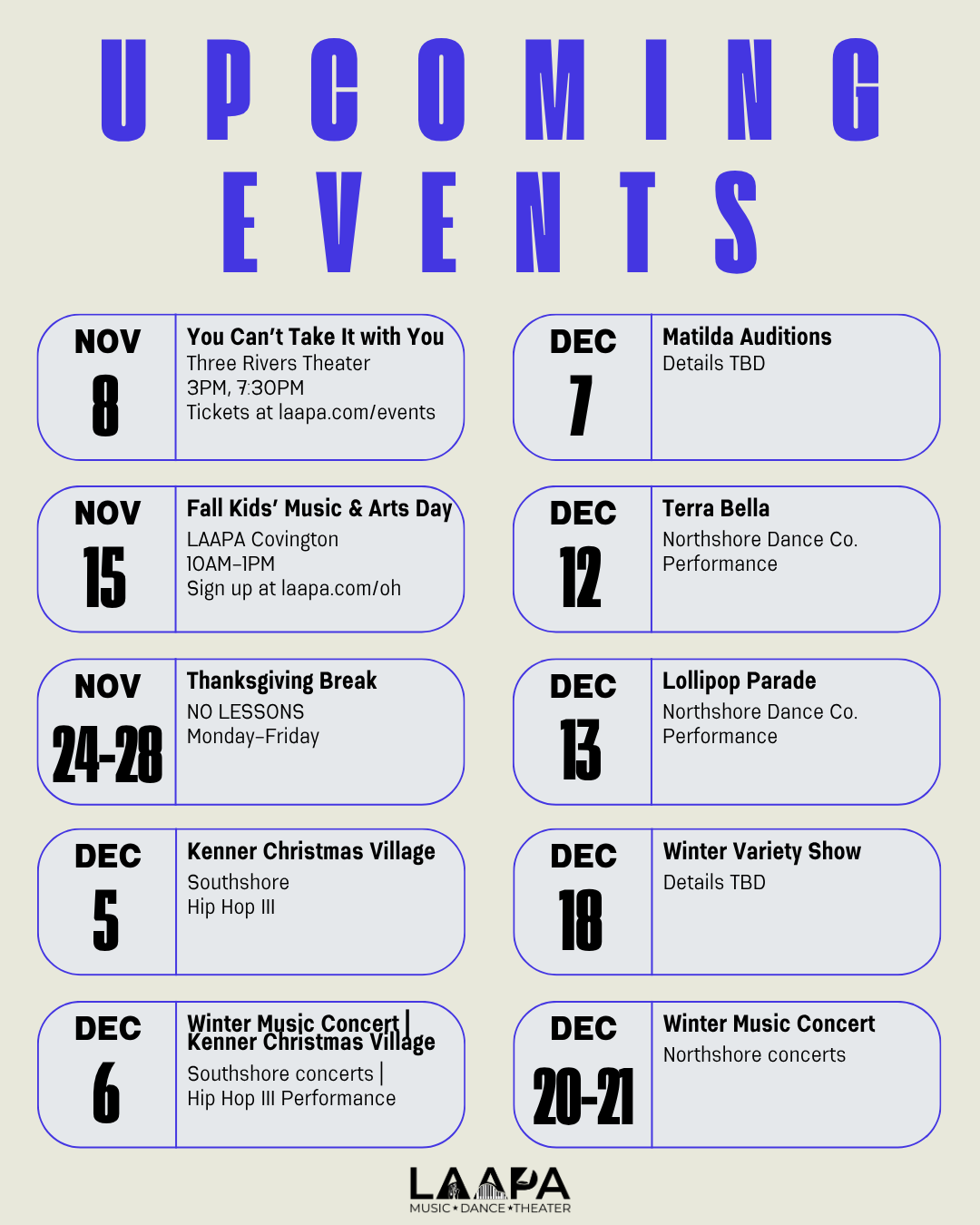 upcoming events